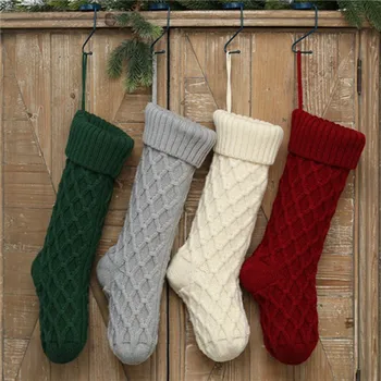 1 бр., възли Коледни чорапи, украса за Коледа подарък, Украса за камината Чорапи на Дядо Коледа, Коледни прекрасен подарък пакет за деца