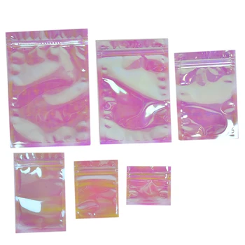 100шт Козметична Пластмасова чанта на лазерна цип за Еднократна употреба с цип, Розова Прозрачна чанта с цип Симфония, Дъгата калъф с цип
