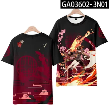 2023 Детски блузи за момичета и момчета, търговска тениска Genshin Impact, костюм Ху Тао за Cosplay, 3D Годишна Ежедневна Мъжка Тениска с къс ръкав