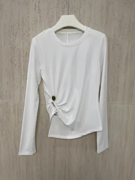 2023, Есенна Ежедневни Нова Дамски Благородна асиметрична риза с дълъг ръкав, Дамски шик блузи, Тениски, 3 цвята, пакетче
