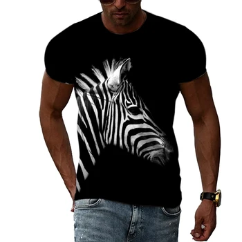 2023 Мъжки летни тениски с образа на животни, Зебри, 3D-принтом, Тениски Оверсайз, през Цялата деколте, къс ръкав, Модни дрехи, Индивидуални Свободни тениски