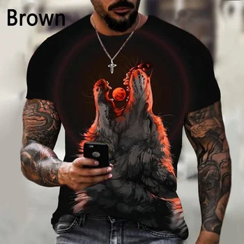 2023 Новата модерна тениска с 3D принтом Вълк, мъжки и дамски Годишна Ежедневна тениска с къси ръкави във формата на тигър и лъв, а топ с животни