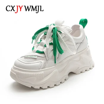 CXJYWMJL/ Дамски маратонки в ретро стил от естествена кожа, Лятна Ежедневни вулканизированная обувки от окото на материала, Дамски Есенни спортни обувки на танкетке и платформа