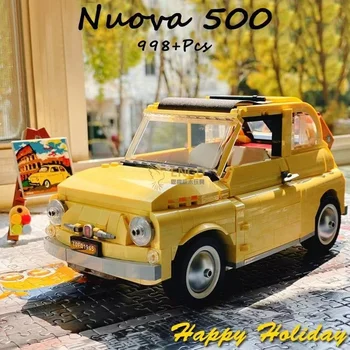 Fiat 500 Жълта Кола Строителни блокове Тухли са Съвместими 10271 77942 Коледен подарък за рождения Ден На Модел на превозното средство Играчки