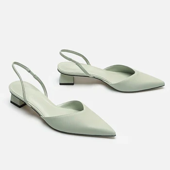 LLUUMIU/ Дамски Сандали; Прости обувки-лодка с остри Пръсти на квадратен ток; Зелени тънки обувки за възрастни; Chaussure Femme; Нови Банкетни Модела обувки; Размер на 43