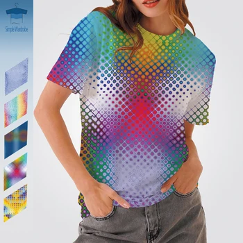 SW 3D Принт, Секси Тениски Оверсайз за жени, 2023, Летни Блузи с кръгло деколте и къс ръкав, Забавна цветна тениска, Известният Градинска облекло