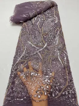 Африканска Лейси плат с пайети 2023, Луксозна Висококачествена лейси плат, ръчно изработени beaded, Нигерийски френски Тюл, Дантела материал за сватбени рокли
