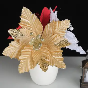 Блестящ Коледно цвете, Блестяща Коледна цветя, Празнични изкуствени цветя за декорация, за украса на коледната елха, трайни