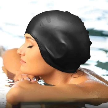 Голяма силиконова шапка за плуване за възрастни, Висока еластичност, водоустойчив защита на ушите, нескользящая за дълга коса, шапка за гмуркане