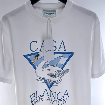 Графични тениски Казабланка Тениска За мъже и жени, 1:1, Висококачествени Мъжки облекла с принтом Лебед, Тениски с къс ръкав за мъже, Унисекс