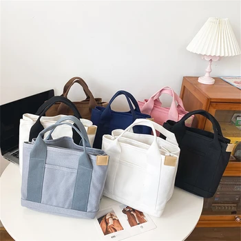 Дамски Тъканни чанти за пазаруване, Холщовая чанта с множество Джобове, Преносима Дамска чанта-тоут Голям Капацитет, Пресни и Обикновен цвят, Чанта за мобилен телефон