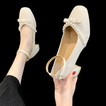 Дамски обувки, дойде в продажба 2023 г., Нови дамски обувки на висок Ток със затворени пръсти и обвивка до глезените, Нов Стил, Обувки на висок ток с Квадратни пръсти, Женски Zapatos