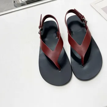 Дамски сандали с пръсти върху плоска подметка с кръгла пръсти и тънък колан, комбинираната модерни ежедневни сандали