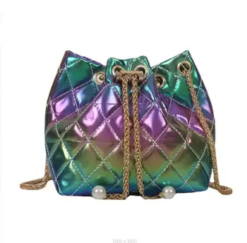 Дамски цветни чанти-кофа на верига, Нови Летни чанти през рамо под формата на диамант, Дамски чанти-незабавни посланици, Универсални дамски чанти-греди
