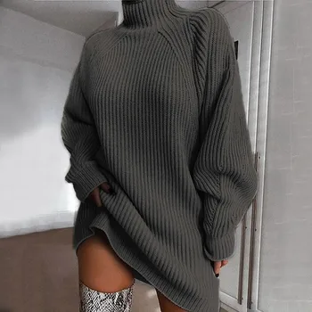 Елегантна Женствена Рокля-пуловер с висока Воротом, Сексуална Обикновена Свободни Възли мини-Рокли, Есента Трикотаж 2023, Есен Облекло Vestidos