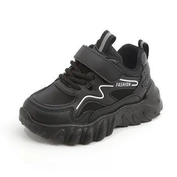 Есен нова детска черни обувки, ежедневни обувки за момчета и момичета, спортни обувки за тенис на мека противоплъзгаща подметка, модни детски маратонки