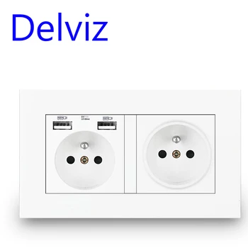Изход за френския стандарт Delviz, Двоен порт USB-зарядно устройство за мобилни устройства, RJ-45/TV, Стенни USB-изход 16A, Бяла панел прекъсвач стенни свещника
