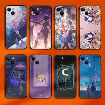 Калъф за телефон Sailor Moon за Iphone 6 6S 7 8 11 12 13 14 Se 2020 X Xr Xs Pro Max Plus Mini TPU Мек черен