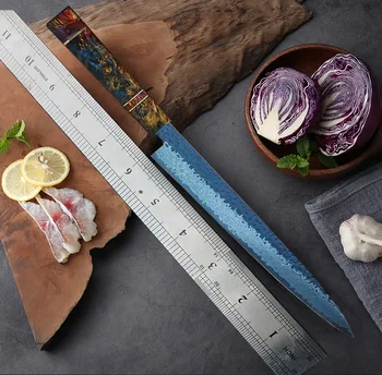 Комплект ножове за суши премиум-клас от ДАМАССКОЙ СТОМАНА VG10, с остър и здрав нож от дамасской стомана за рязане на сурова риба и суши роллов