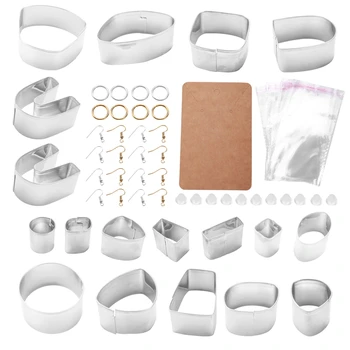 Комплект от 18 пластилиновых резаков за бижута от полимерна глина с карти за обеци, куки за обеци За производство на бижута от полимерна глина