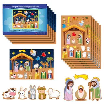 Комплект стикери за деца с Анимационни Коледа, Сцени от раждането на Исус, Пощенски етикети 