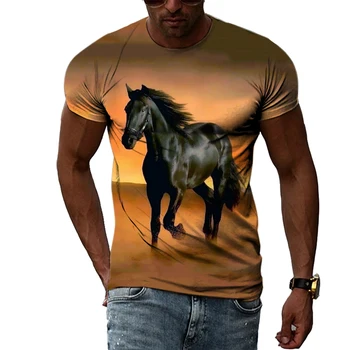 Летни Тениски с оригиналния модел на животните, на коня, мъжка мода, индивидуалност, хип-хоп, креативна тениска с 3D-принтом в стил Харадзюку, къс ръкав