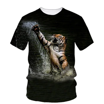 Летни модни Нови готини тениски с изображение на тигър За мъже, ежедневни тениски с забавни животни принтом с кръгло деколте и къс ръкав, потници