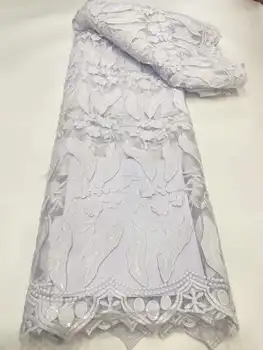 Луксозно Бяло на най-Новите 3D Лейси плат С пайети 2023, Благородна Африканска Мрежа Лейси Плат, Френска лейси плат с пайети, вечерна рокля