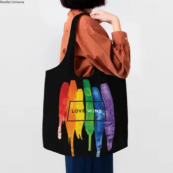 Любовта Победи Дъгова ЛГБТ-чанта За Пазаруване, Дамски Холщовая Чанта-Тоут На Рамото, Здрава Гей-Гордост, За Лесбийки, Чанти За Пазаруване, Подарък