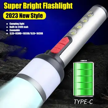 Многофункционален супер ярки led фенерче TYPE-C, акумулаторна батерия Мощен фенер за къмпинг, за защита на очите, настолна лампа от батерия 18650