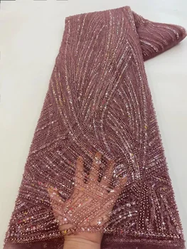 Модни Лейси Сватба с перли, Луксозни Кристални мъниста, ръчно изработени, Сватбена Нигерийская Тюлевая окото с пайети 2023, Африканска последователност пайети