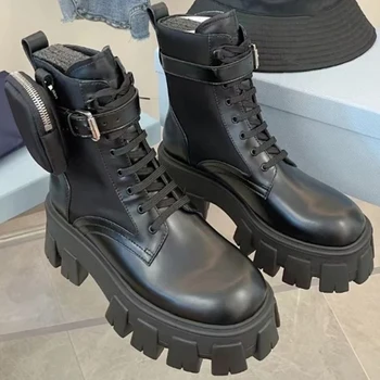 Мотоциклетни ботуши Луксозни Дизайнерски Модни увеличаване на растежа на обувки на платформа и танкетке С найлонови калъф За щиколотке Армейските обувки с джобове