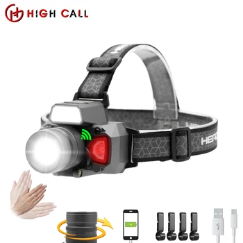Мощна акумулаторна главоболие фенерче с увеличение, COB, led фар 18650, USB сензор, лампа за лов, Риболов, къмпинг, Налобный фенер