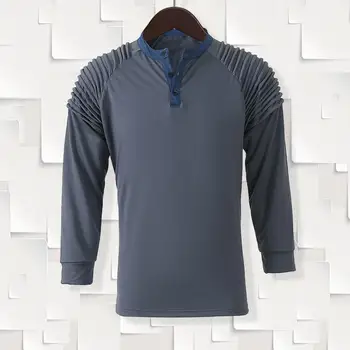 Мъжка тениска с V-образно деколте, пуловер с копчета, топ в стил мозайка, тениски с дълъг ръкав, приталенная плиссированная тениска, дишаща топ