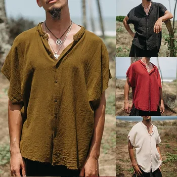 Мъжки ризи Летни Нови Европейски и американски Жилетки от памук и коноп Едро