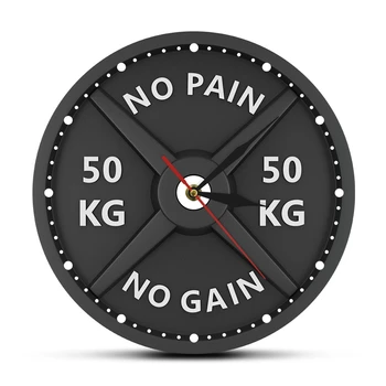 Стенен часовник Strongman 50 кг с творчески принтом, Кръгли часовници за вдигане на тежести във фитнес салона, на Дъмбели за Бодибилдинг, безшумни акрилни часовници