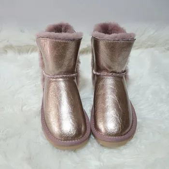 Стилна лекота, дамски зимни обувки от естествена кожа, водоустойчива и лесно почистваща ботуши от овча вълна, зимни зимни обувки без закопчалка