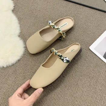 Удобни ежедневни дамски обувки на плоска подметка с лък Baotou, новост 2023 г., Модни Прости Универсални Обикновена чехли, дамски пролетни