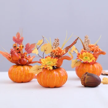 Украса от тиква за Хелоуин с кленовыми листа, Плодове, Тиква, Нар, Плодови декорации с изкуствен подсолнухом за дома за готвене