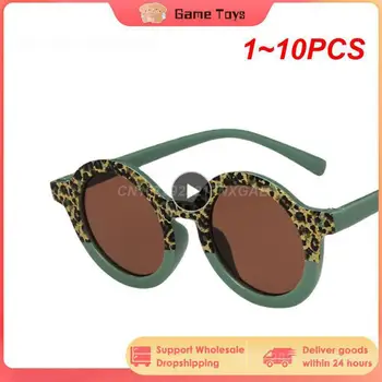 1-10 бр., кръгли слънчеви очила за момчета и момичета, сладки леопардовые два цвята слънчеви очила под формата на мультяшного мечка, детски vintage слънчеви очила с защита UV400