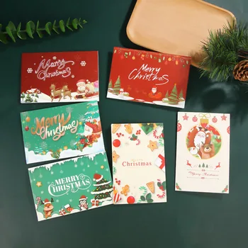 1 комплект Коледни поздравителни картички, Картичка в навечерието на Коледа, пощенска картичка за съобщения, покани, Коледна творческа подарък карта, плик за пощенски картички