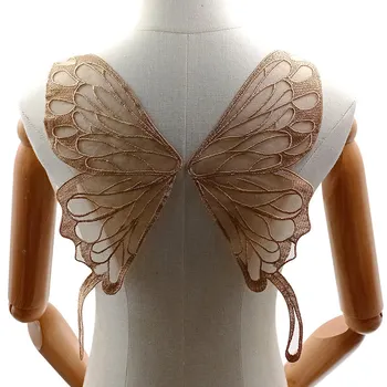 1 чифт, Крилото на пеперудата, яка отзад, Завързана Мрежест спускане, на Бродирани Корсаж, бродерия от полиестер, направи си сам, за украса на рокли