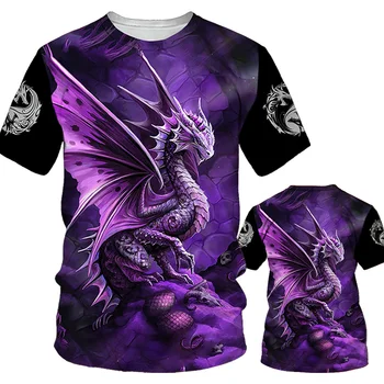 2023 Моден тренд, мъжка тениска с принтом дракон, Свободни топове с кръгло деколте, Дишаща Удобни летни дрехи оверсайз
