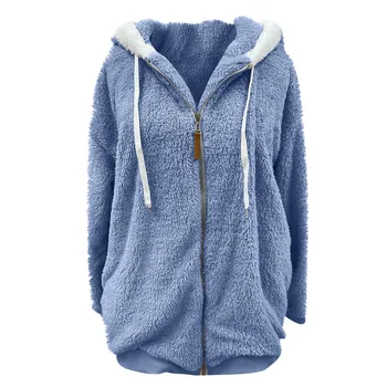 2023 Новата Дамска есенно-зимна топла плюшен яке с джоб и качулка за градинска дрехи, Свободно дамско палто