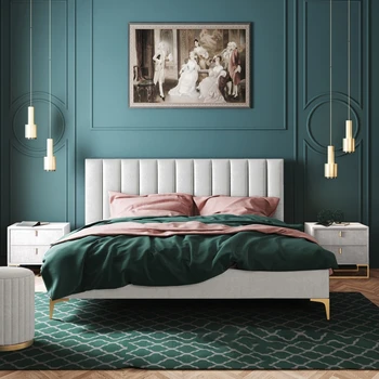 AIDI 100% OEM/ODM Луксозните мебели в европейския и американския стил, Модерни двойни кожени Дървени легла