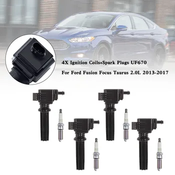Areyourshop 4X Бобини за запалване + Свещи за запалване UF670 за Ford Fusion, Focus Taurus 2.0 L 2013-2017