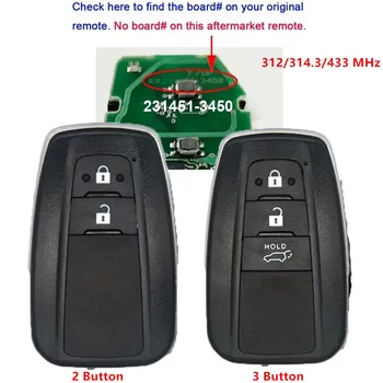 KEYECU Взаимозаменяеми СМАРТ ключ безконтактно дистанционно ключодържател 312/314.3/433 Mhz 8A за Toyota RAV4 2015 2016 2017 - 2021 231451-3450 Такса G