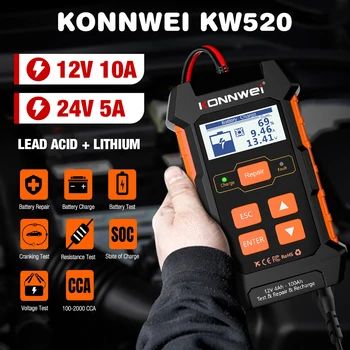 KONNWEI KW520 12V 10A 24V 5A Автомобилен Тестер за Батерии Камион Зарядно Устройство Оловно-Киселинната Батерия Pulse Инструмент За Ремонт на AGM и Гел Литиева Източник на Захранване