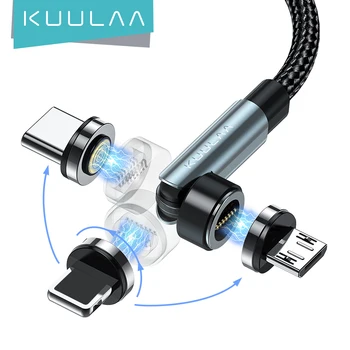 KUULAA 540 Въртящ се Магнитен Кабел, Бързо Зареждане на Магнитното Зарядно Устройство Micro USB Type C кабел Кабел за Мобилен Телефон Кабел За iPhone Xiaomi