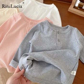 RiniLucia/ Есенен Детски горната, Долната риза с дълги ръкави за момичета и момчета, Детски ризи Унисекс две копчета, Бебешки дрехи от 1 до 5 години